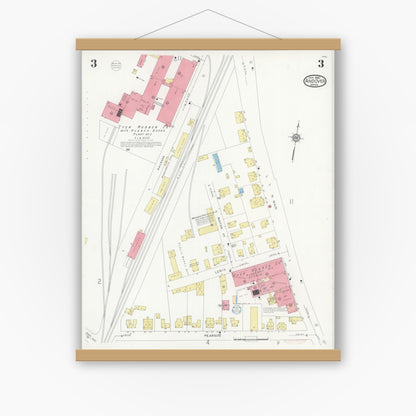 Old map wall art mockup — magnetic wood frame on white wall — Sanborn Fire Insurance Map from Andover, Essex County, Massachusetts (1930), Sheet #0003