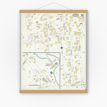 Old map wall art mockup — magnetic wood frame on white wall — Sanborn Fire Insurance Map from Gardner, Worcester County, Massachusetts (1909), Sheet #0010