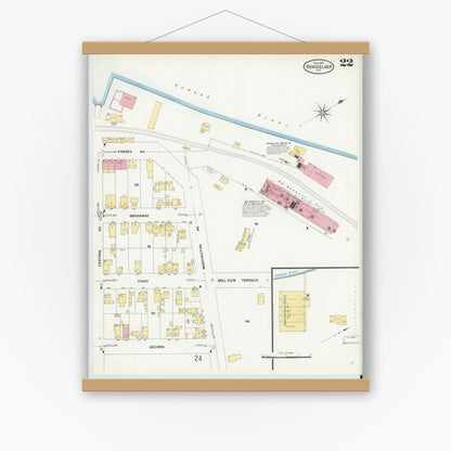 Old map wall art mockup — magnetic wood frame on white wall — Sanborn Fire Insurance Map from Rensselaer, Rensselaer County, New York (1909), Sheet #0022