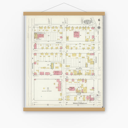 Old map wall art mockup — magnetic wood frame on white wall — Sanborn Fire Insurance Map from Ambridge, Beaver County, Pennsylvania (1917), Sheet #0006