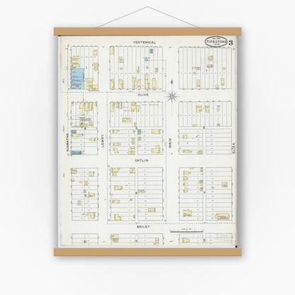 Old map wall art mockup — magnetic wood frame on white wall — Sanborn Fire Insurance Map from Pipestone, Pipestone County, Minnesota (1892), Sheet #0003