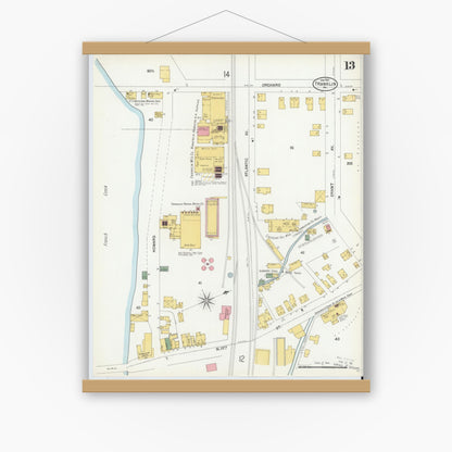 Old map wall art mockup — magnetic wood frame on white wall — Sanborn Fire Insurance Map from Franklin, Venango County, Pennsylvania (1901), Sheet #0013