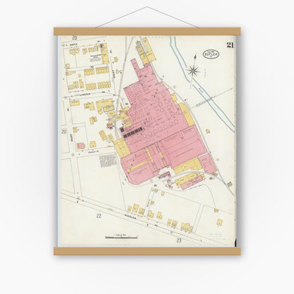 Old map wall art mockup — magnetic wood frame on white wall — Sanborn Fire Insurance Map from Butler, Butler County, Pennsylvania (1906), Sheet #0021