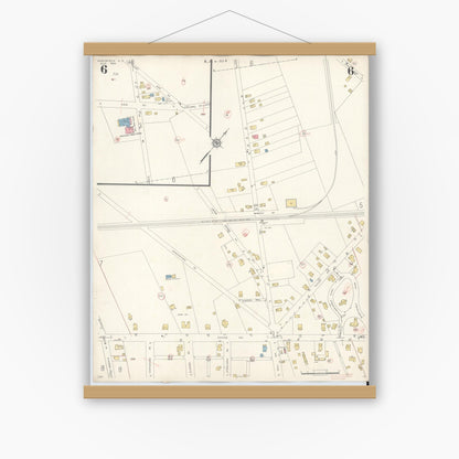 Old map wall art mockup — magnetic wood frame on white wall — Sanborn Fire Insurance Map from Northfield, Atlantic County, New Jersey (1942), Sheet #0006