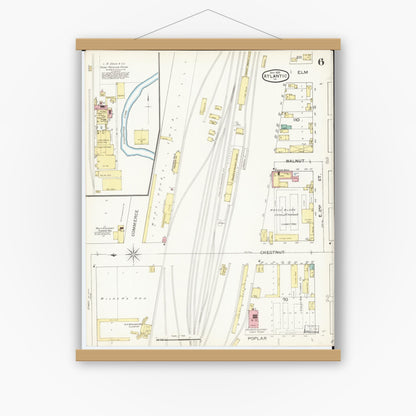 Old map wall art mockup — magnetic wood frame on white wall — Sanborn Fire Insurance Map from Atlantic, Cass County, Iowa (1893), Sheet #0006