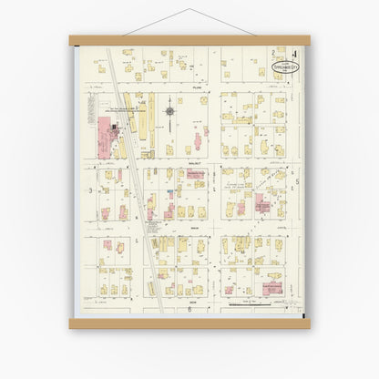 Old map wall art mockup — magnetic wood frame on white wall — Sanborn Fire Insurance Map from Tipp City, Miami County, Ohio (1911), Sheet #0004