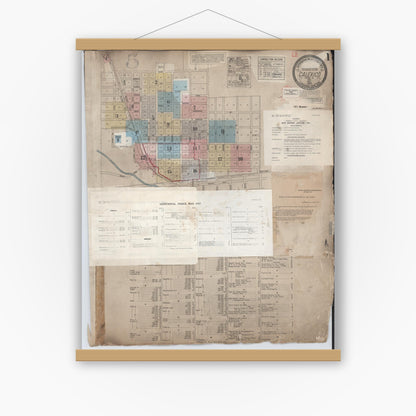 Old map wall art mockup — magnetic wood frame on white wall — Sanborn Fire Insurance Map from Calexico, Imperial County, California (1956), Sheet #0001