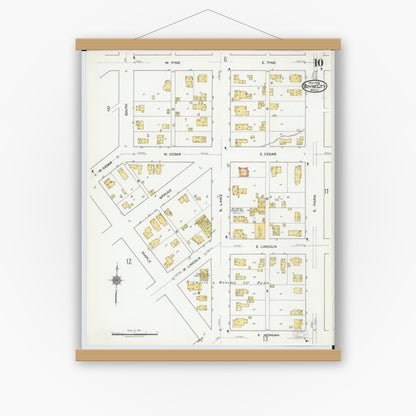 Old map wall art mockup — magnetic wood frame on white wall — Sanborn Fire Insurance Map from Boyne City, Charlevoix County, Michigan (1919), Sheet #0010