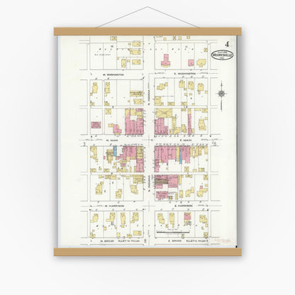 Old map wall art mockup — magnetic wood frame on white wall — Sanborn Fire Insurance Map from Mooresville, Morgan County, Indiana (1920), Sheet #0004