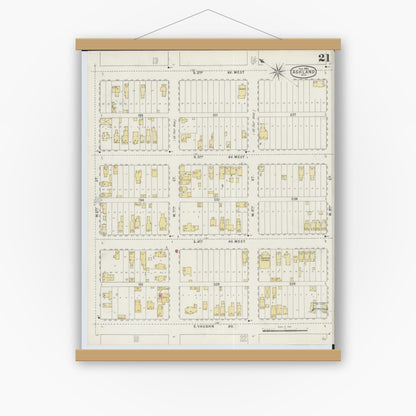Old map wall art mockup — magnetic wood frame on white wall — Sanborn Fire Insurance Map from Ashland, Ashland County, Wisconsin (1895), Sheet #0021