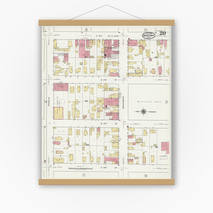 Old map wall art mockup — magnetic wood frame on white wall — Sanborn Fire Insurance Map from Manitowoc, Manitowoc County, Wisconsin (1919), Sheet #0020