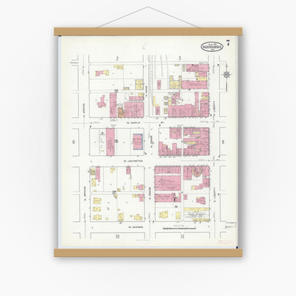Old map wall art mockup — magnetic wood frame on white wall — Sanborn Fire Insurance Map from Independence, Jackson County, Missouri (1916), Sheet #0007