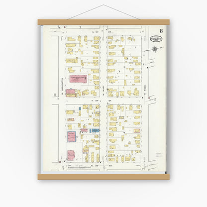 Old map wall art mockup — magnetic wood frame on white wall — Sanborn Fire Insurance Map from Marquette, Marquette County, Michigan (1917), Sheet #0008