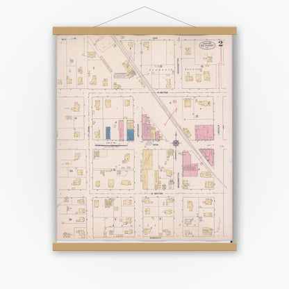 Old map wall art mockup — magnetic wood frame on white wall — Sanborn Fire Insurance Map from Bethany, Moultrie County, Illinois (1922), Sheet #0002
