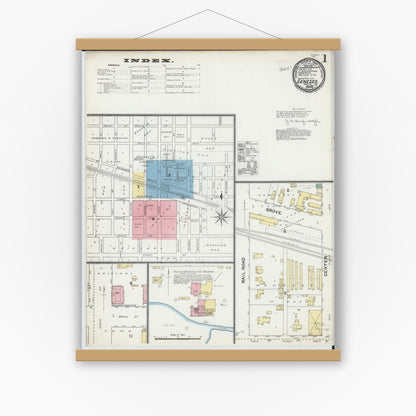 Old map wall art mockup — magnetic wood frame on white wall — Sanborn Fire Insurance Map from Geneseo, Henry County, Illinois (1892) - Complete Map Set