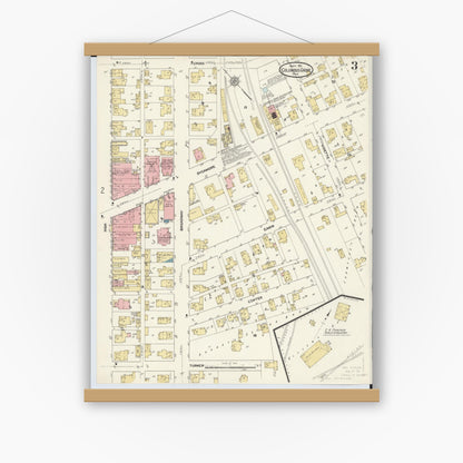 Old map wall art mockup — magnetic wood frame on white wall — Sanborn Fire Insurance Map from Columbus Grove, Putnam County, Ohio (1911), Sheet #0003