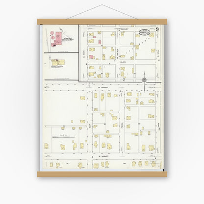 Old map wall art mockup — magnetic wood frame on white wall — Sanborn Fire Insurance Map from Orrville, Wayne County, Ohio (1911), Sheet #0009