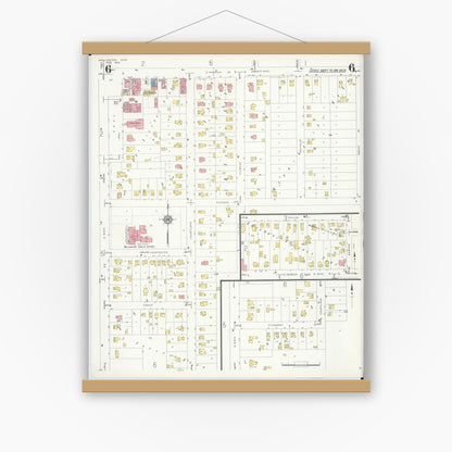 Old map wall art mockup — magnetic wood frame on white wall — Sanborn Fire Insurance Map from Wellington, Lorain County, Ohio (1933), Sheet #0006