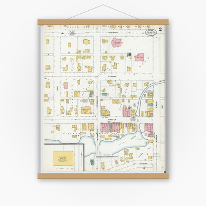 Old map wall art mockup — magnetic wood frame on white wall — Sanborn Fire Insurance Map from Sparta, Monroe County, Wisconsin (1900), Sheet #0002