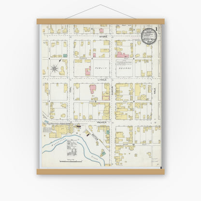 Old map wall art mockup — magnetic wood frame on white wall — Sanborn Fire Insurance Map from Osceola Mills, Clearfield County, Pennsylvania (1892) - Complete Map Set