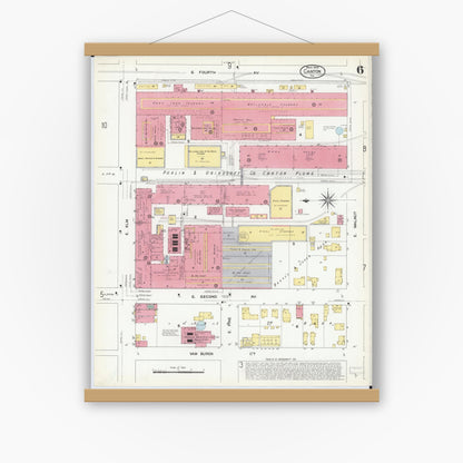Old map wall art mockup — magnetic wood frame on white wall — Sanborn Fire Insurance Map from Canton, Fulton County, Illinois (1909), Sheet #0006