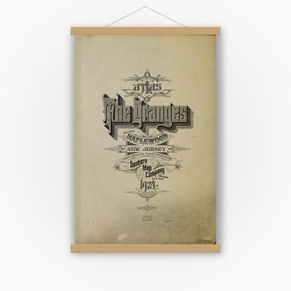 Old map wall art mockup — magnetic wood frame on white wall — Sanborn Fire Insurance Map from Orange, Essex County, New Jersey (1924), Sheet #0001