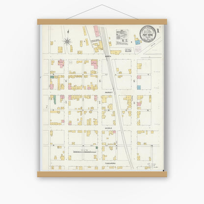 Old map wall art mockup — magnetic wood frame on white wall — Sanborn Fire Insurance Map from Port Royal, Juniata County, Pennsylvania (1904), Sheet #0001