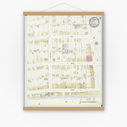 Old map wall art mockup — magnetic wood frame on white wall — Sanborn Fire Insurance Map from New Straitsville, Perry County, Ohio (1896), Sheet #0001