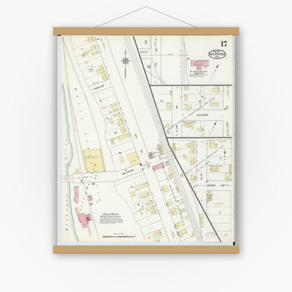 Old map wall art mockup — magnetic wood frame on white wall — Sanborn Fire Insurance Map from Big Rapids, Mecosta County, Michigan (1914), Sheet #0017