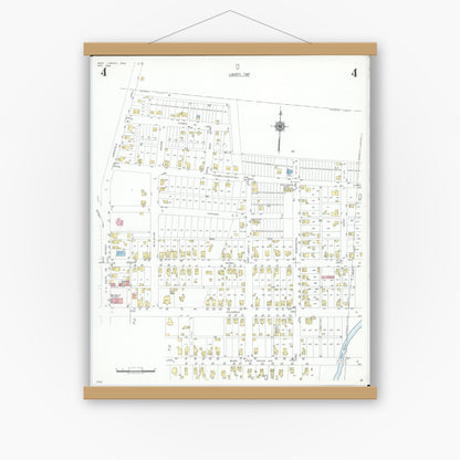 Old map wall art mockup — magnetic wood frame on white wall — Sanborn Fire Insurance Map from West Liberty, Logan County, Ohio (1948), Sheet #0004