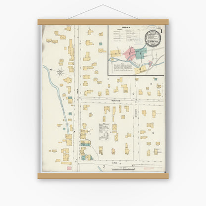 Old map wall art mockup — magnetic wood frame on white wall — Sanborn Fire Insurance Map from Schenevus, Otsego County, New York (1898) - Complete Map Set