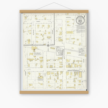 Old map wall art mockup — magnetic wood frame on white wall — Sanborn Fire Insurance Map from Boyd, Chippewa County, Wisconsin (1912) - Complete Map Set