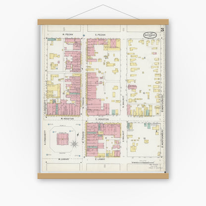 Old map wall art mockup — magnetic wood frame on white wall — Sanborn Fire Insurance Map from Sherman, Grayson County, Texas (1892), Sheet #0003