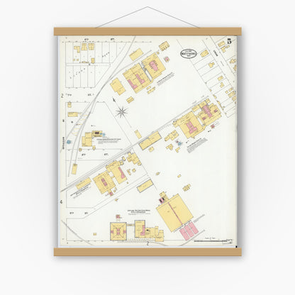 Old map wall art mockup — magnetic wood frame on white wall — Sanborn Fire Insurance Map from Matthews, Grant County, Indiana (1904), Sheet #0005