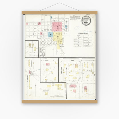 Old map wall art mockup — magnetic wood frame on white wall — Sanborn Fire Insurance Map from Waukon, Allamakee County, Iowa (1897) â€” Complete Set