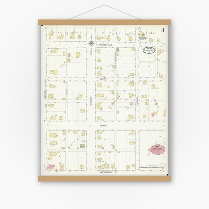 Old map wall art mockup — magnetic wood frame on white wall — Sanborn Fire Insurance Map from Pittsfield, Pike County, Illinois (1913), Sheet #0004