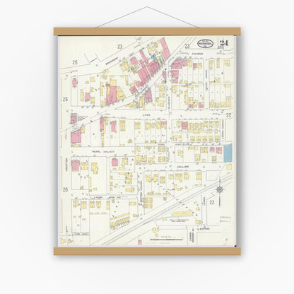 Old map wall art mockup — magnetic wood frame on white wall — Sanborn Fire Insurance Map from Hannibal, Marion County, Missouri (1913), Sheet #0024