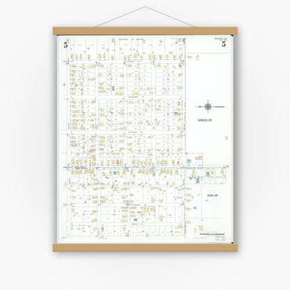 Old map wall art mockup — magnetic wood frame on white wall — Sanborn Fire Insurance Map from Bradford, Darke and Miami Counties, Ohio (1951), Sheet #0005