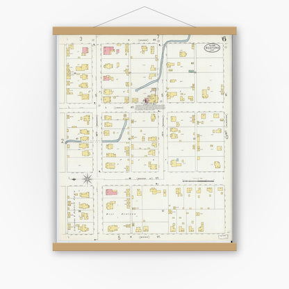 Old map wall art mockup — magnetic wood frame on white wall — Sanborn Fire Insurance Map from Bedford, Lawrence County, Indiana (1898), Sheet #0006