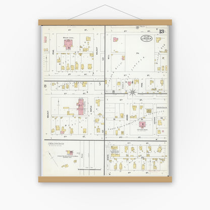 Old map wall art mockup — magnetic wood frame on white wall — Sanborn Fire Insurance Map from Lincoln, Logan County, Illinois (1902), Sheet #0013
