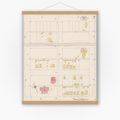 Old map wall art mockup — magnetic wood frame on white wall — Sanborn Fire Insurance Map from Merced, Merced County, California (1922), Sheet #0007