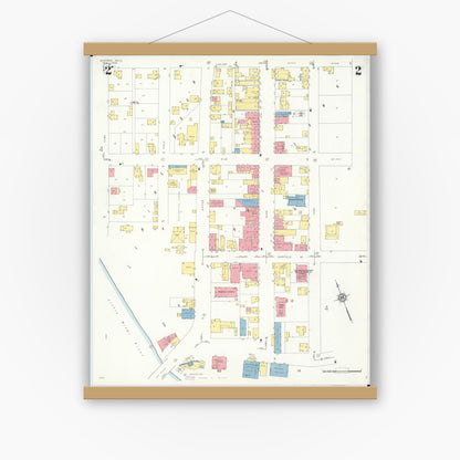 Old map wall art mockup — magnetic wood frame on white wall — Sanborn Fire Insurance Map from Milford, Clermont And Hamilton County, Ohio (1933), Sheet #0002