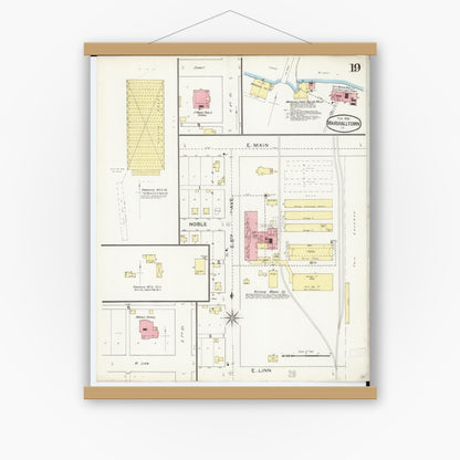 Old map wall art mockup — magnetic wood frame on white wall — Sanborn Fire Insurance Map from Marshalltown, Marshall County, Iowa (1894), Sheet #0019