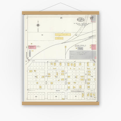 Old map wall art mockup — magnetic wood frame on white wall — Sanborn Fire Insurance Map from Alliance, Stark County, Ohio (1921), Sheet #0027