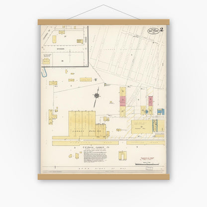 Old map wall art mockup — magnetic wood frame on white wall — Sanborn Fire Insurance Map from Bay Point, Contra Costa County, California (1912), Sheet #0002