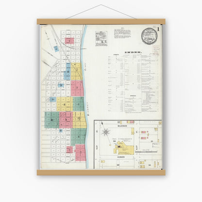 Old map wall art mockup — magnetic wood frame on white wall — Sanborn Fire Insurance Map from Saint Charles, Saint Charles County, Missouri (1900) - Complete Map Set