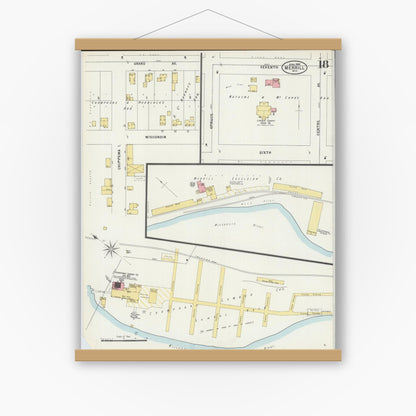 Old map wall art mockup — magnetic wood frame on white wall — Sanborn Fire Insurance Map from Merrill, Lincoln County, Wisconsin (1898), Sheet #0018