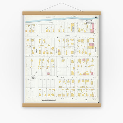 Old map wall art mockup — magnetic wood frame on white wall — Sanborn Fire Insurance Map from Beardstown, Cass County, Illinois (1900), Sheet #0002