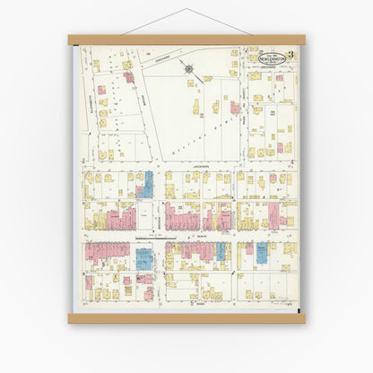 Old map wall art mockup — magnetic wood frame on white wall — Sanborn Fire Insurance Map from New Lexington, Perry County, Ohio (1916), Sheet #0003