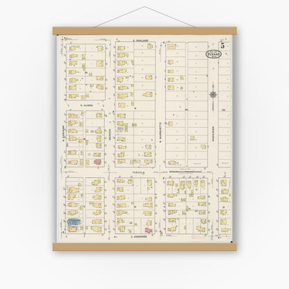Old map wall art mockup — magnetic wood frame on white wall — Sanborn Fire Insurance Map from Durand, Shiawassee County, Michigan (1922), Sheet #0005